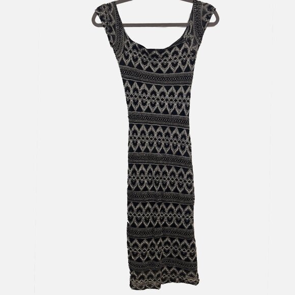 Y2K Vintage CEDUXION Black & Silver Heart Pattern Bodycon Dress - Juniors Medium - Picture 1 of 10